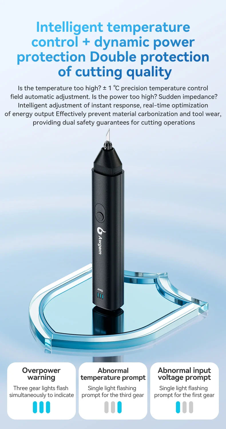 Awgem 40KHz Handheld Ultrasonic Cutter — DIY Electric Carving Tool for Plastic, Resin, 3D Printing & Textile Cutting
