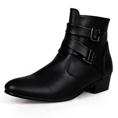 Men’s Designer British Chelsea Boots – High-Top Buckle Strap Motorcycle & Formal Shoes