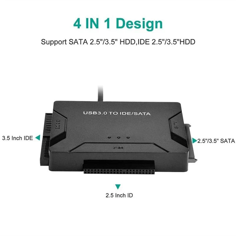 USB 3.0 to SATA IDE Adapter Cable – 3-in-1 Converter for 3.5/2.5 inch HDD/SSD, CD/DVD ROM, CD-RW