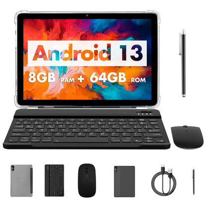PRITOM TOUCH 10 Plus 10″ Android 13 Tablet — 8GB RAM + 64GB Storage (Expandable 1TB), WiFi 6, Dual Speakers, BT5.0, 2.0GHz, Google GMS