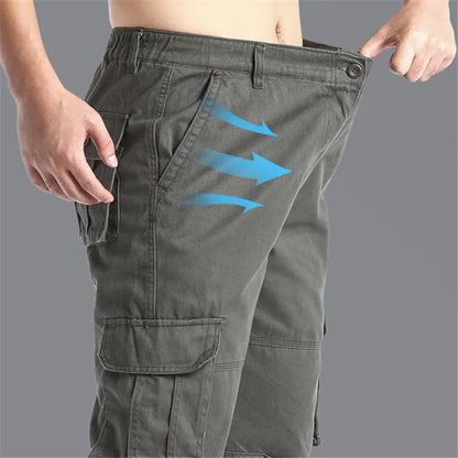Men's Large Pocket Loose Overalls — Outdoor Sports & Tactical Jogging Pants with Elastic Waist, Pure Cotton Casual Workwear