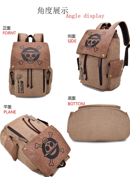 One Piece Anime Backpack – Kawaii Boys Canvas School Bag with Drawstring, Large Capacity Student Gift