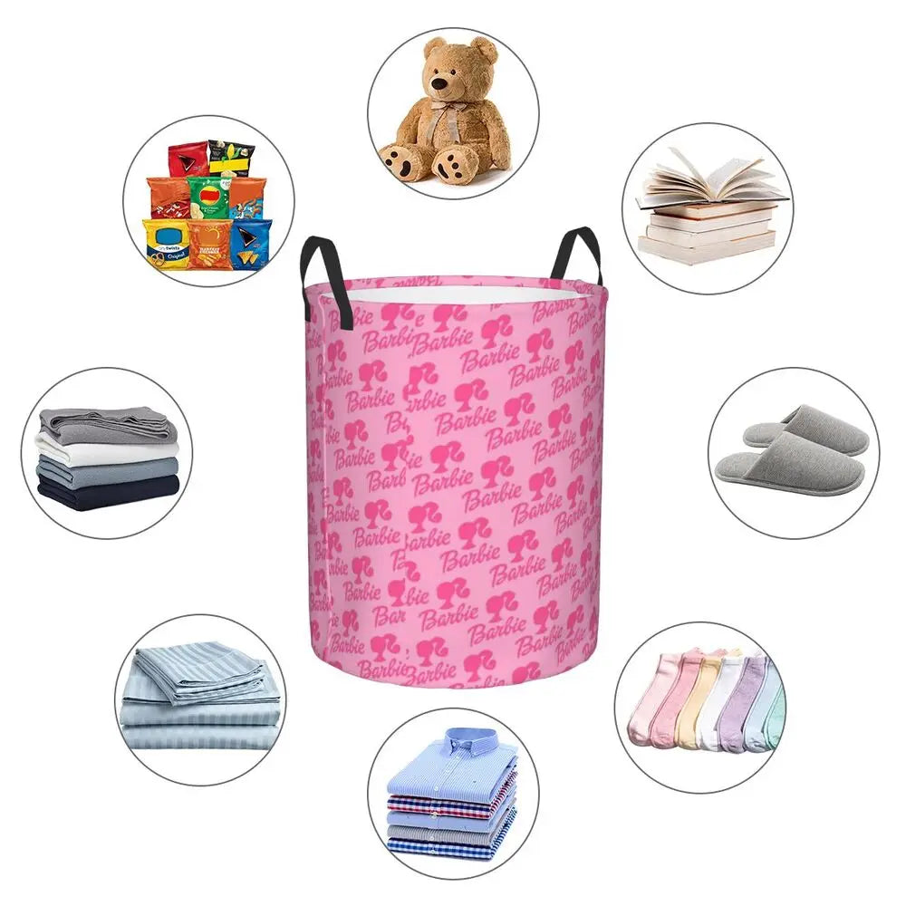 Custom Barbie Logo Laundry Basket – Collapsible Large Capacity Clothes Storage Bin, Disney Baby Hamper