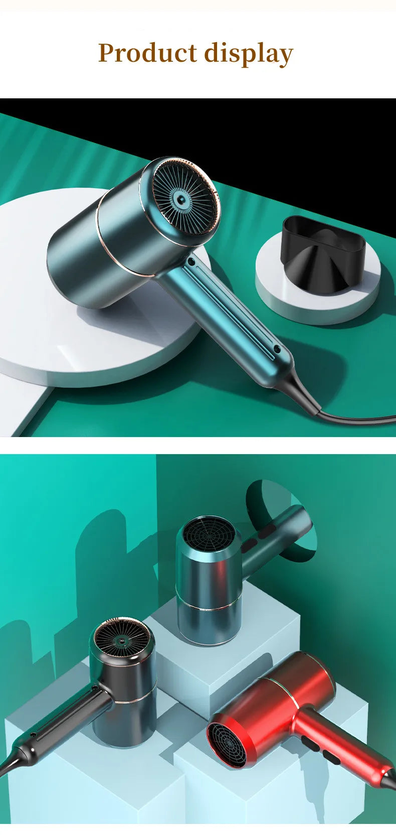 Professional Foldable Hair Dryer with Negative Ions & Blue Light – High Power Salon & Home Use