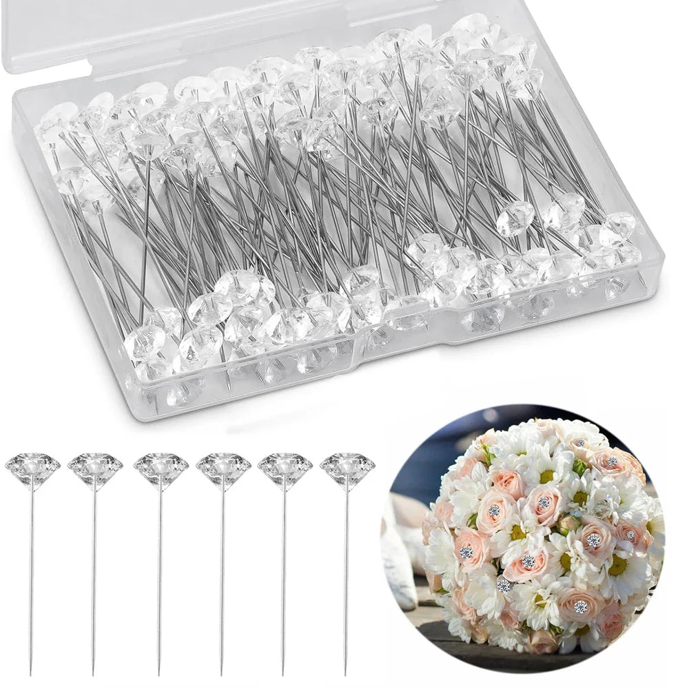 100/200PCS Diamond Rhinestone Sewing Pins – Straight Head Positioning Needles for DIY Crafts & Sewing Tool Accessories