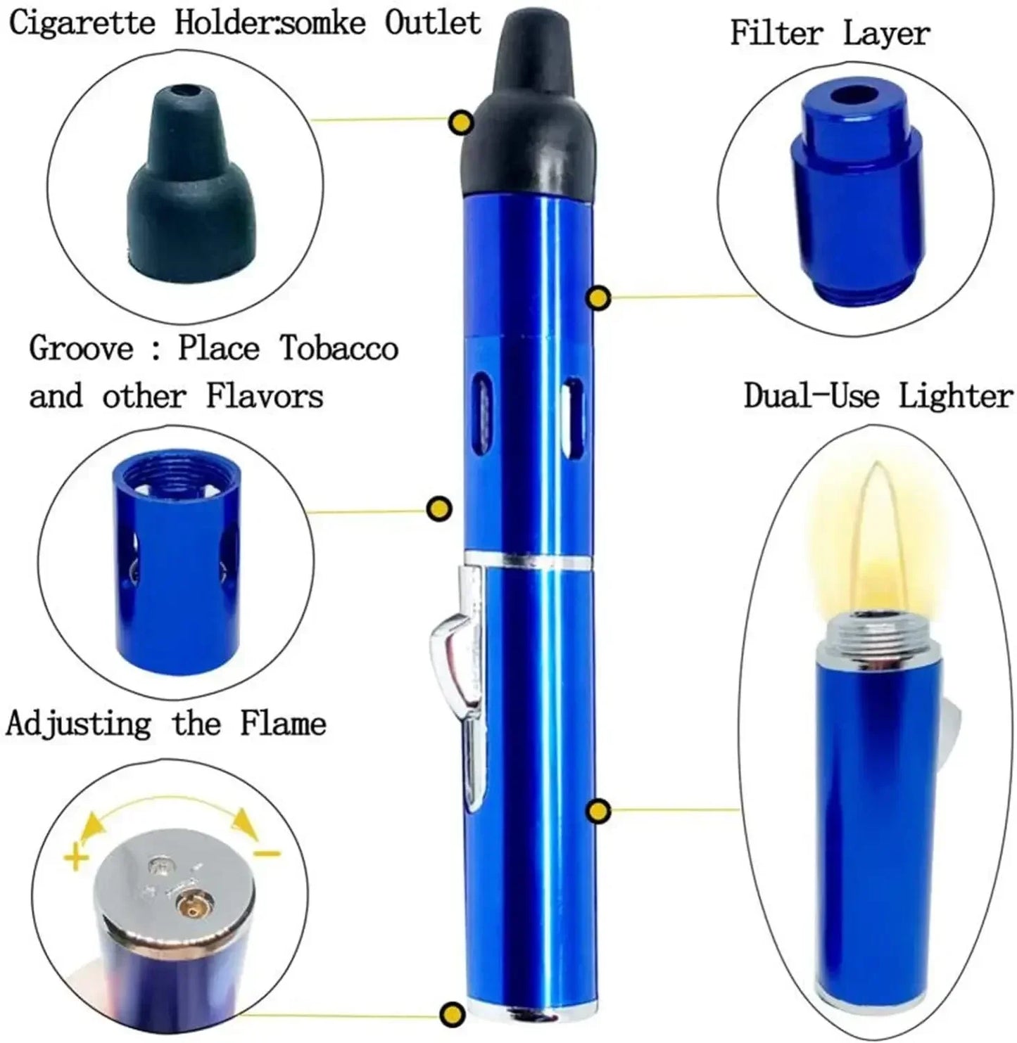 Hot Selling Portable Aromatherapy Lighter – Mini Metal Pipe with Volcanic Stone
