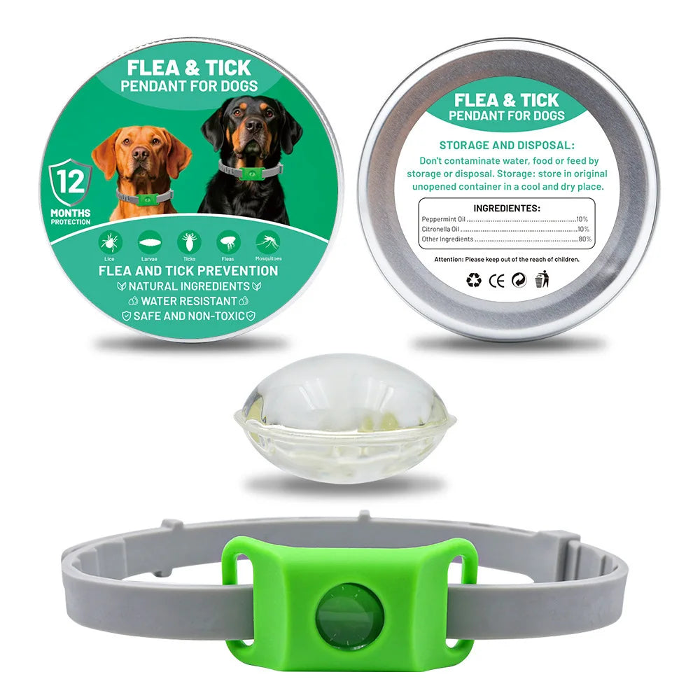 Natural Flea & Tick Repellent Pet Pendant Collar – One Size Fits All Anti-Flea Green Accessory for Dogs & Cats