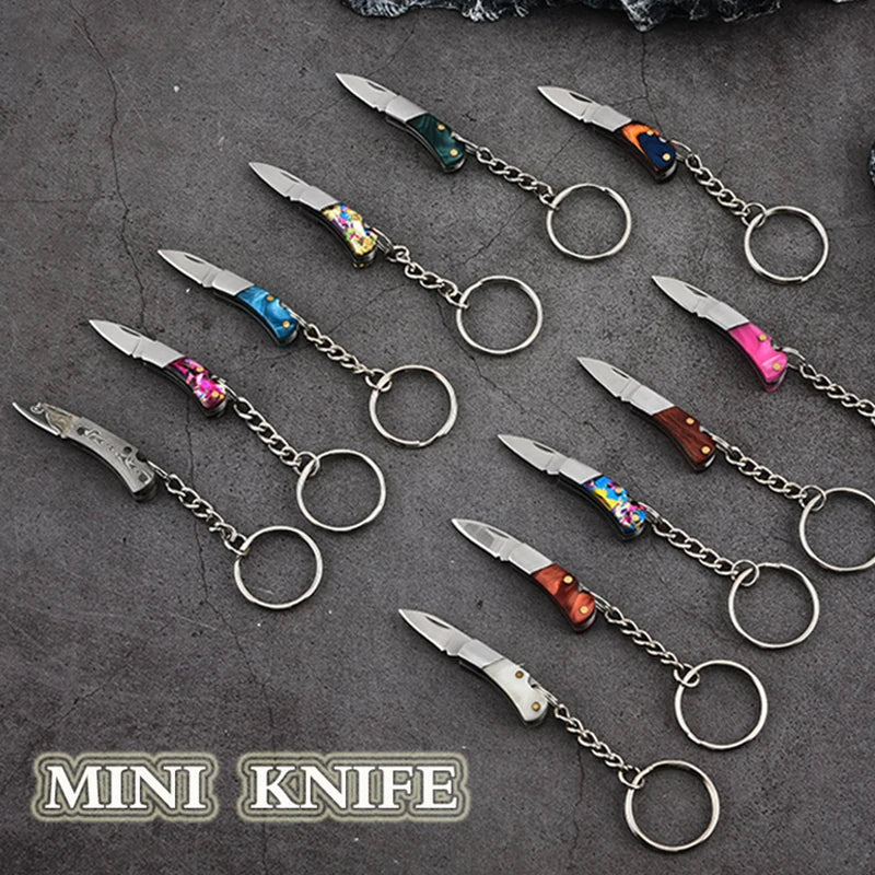 5cm Mini Folding Knife Keychain – Acrylic & Brass Portable Blade Pendant for Camping, Outdoor, and Everyday Carry