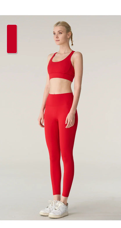 2-Piece Women’s Yoga Tracksuit – Athletic Pilates Fitness Set with Push-Up Sports Bra & Leggings for Gym Workouts