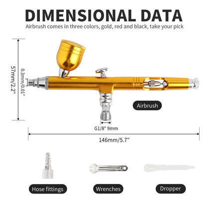 0.3mm Dual Action Gravity Feed Airbrush Kit with 7cc Quick-Release Fluid Cups – Perfect for Model Painting & Cake Art