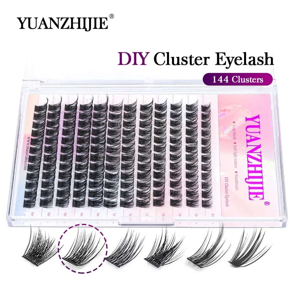 DIY 144 Cluster Lashes YUANZHIJIE – Natural C/D Curl Segmented Mink Individual Eyelash Extensions Kit for Home Makeup & Professional Volume Look (Free Shipping)