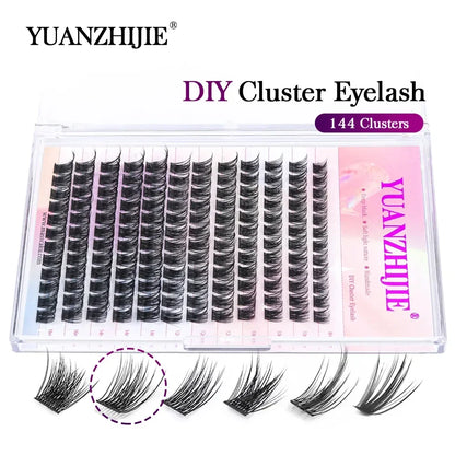 DIY 144 Cluster Lashes YUANZHIJIE – Natural C/D Curl Segmented Mink Individual Eyelash Extensions Kit for Home Makeup & Professional Volume Look (Free Shipping)