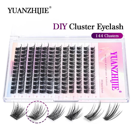 DIY 144 Cluster Lashes YUANZHIJIE – Natural C/D Curl Segmented Mink Individual Eyelash Extensions Kit for Home Makeup & Professional Volume Look (Free Shipping)