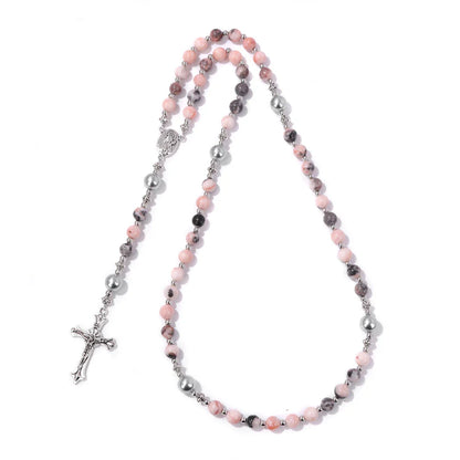 6mm Tiger Eye Rosary Beads Necklace – Catholic Jesus & Virgin Mary Pendant Long Knotted Chain Religious Jewelry for Men & Women