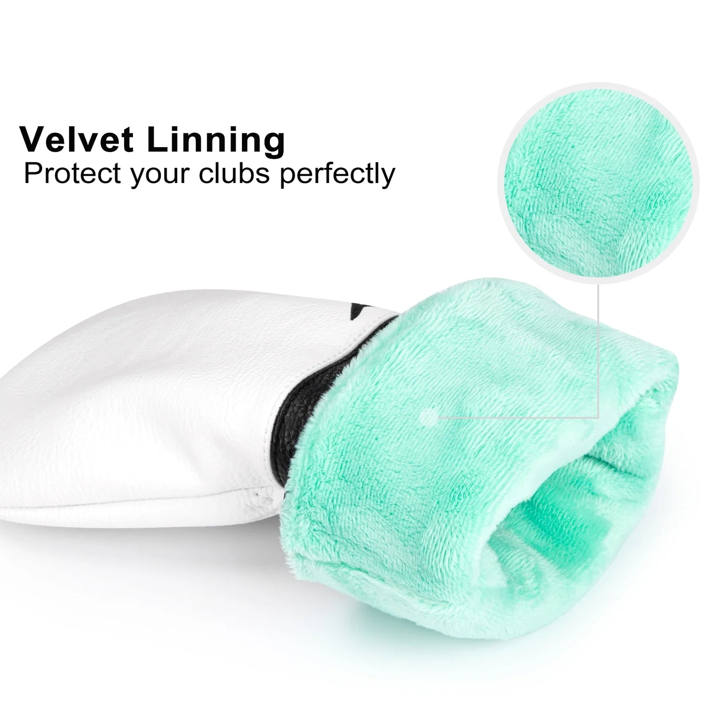 White Premium Leather Birdie Golf Head Cover – Elegant Embroidery for Driver, Fairway Wood & Hybrid Clubs