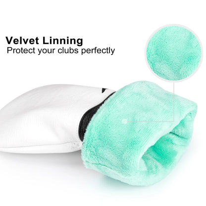 White Premium Leather Birdie Golf Head Cover – Elegant Embroidery for Driver, Fairway Wood & Hybrid Clubs