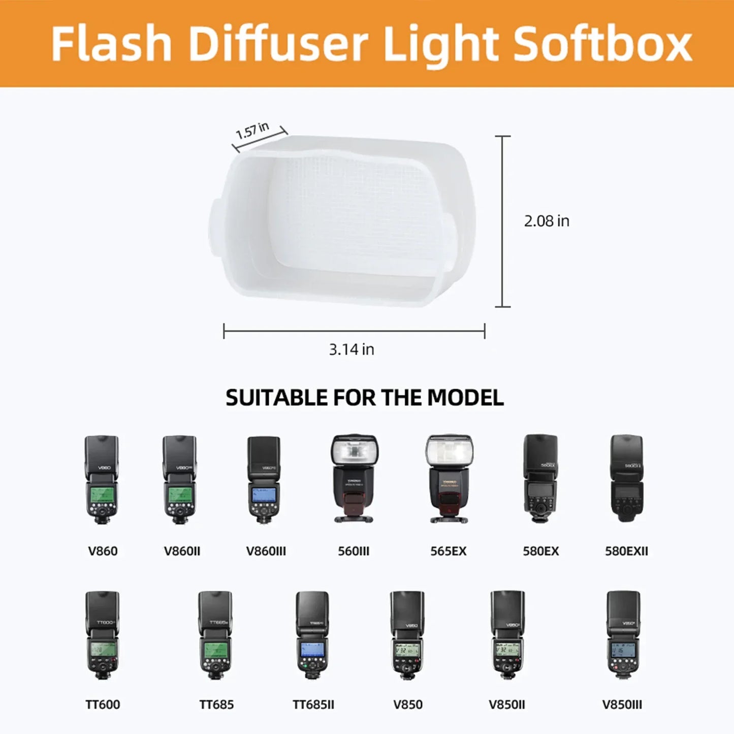 Godox Flash Diffuser Dome – Bounce Soft Light for Canon 580EX/580EX II, Godox V850/860II, TT685/TT600/TT520II, Yongnuo YN-560/565