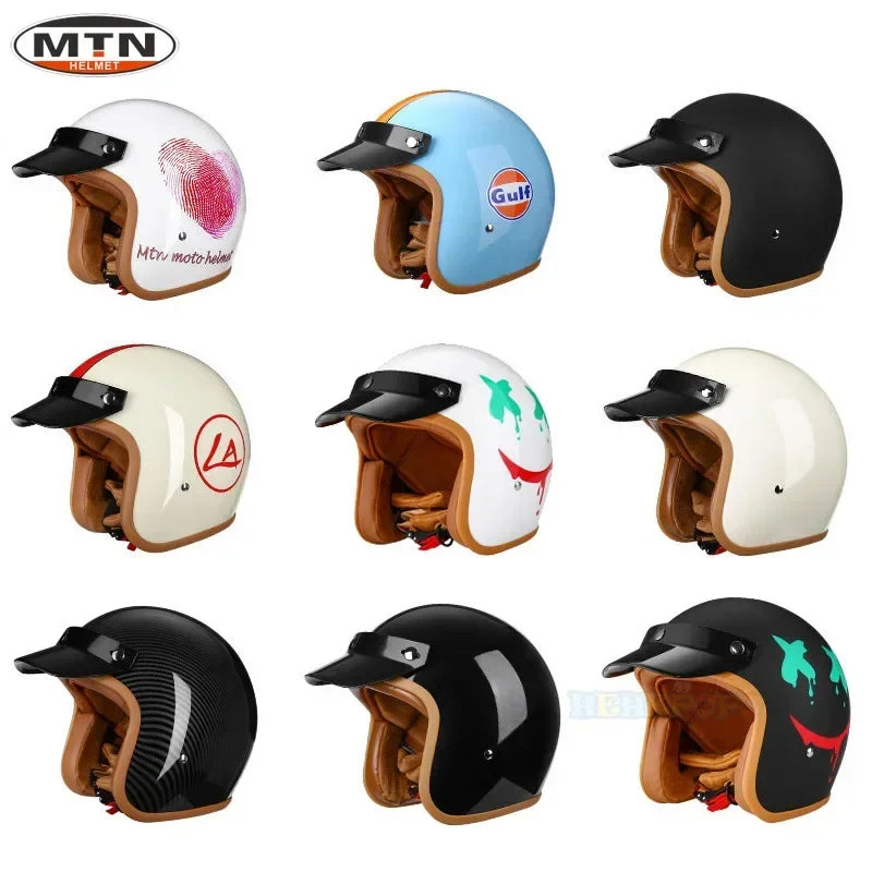 Vintage 3/4 Motorcycle Helmet — DOT Certified Synthetic Leather Jet Helmet, Model 508
