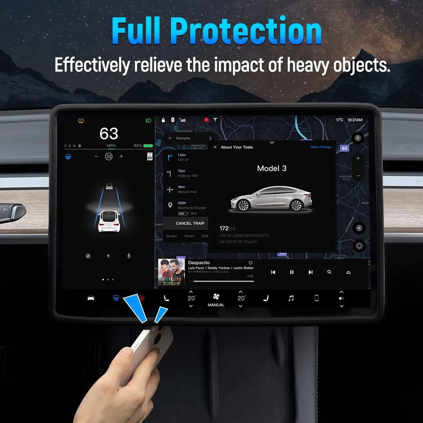 For Tesla Model 3 Y: Highland Screen Protector Silicone Frame - Display Edge Body Cover Central Control Accessories for 2022-2024