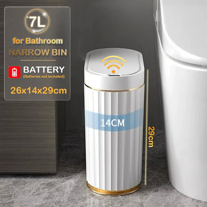 7/9L Automatic Sensor Trash Can – Smart Induction Garbage Bin with Roman Striped Design for Bathroom & Kitchen