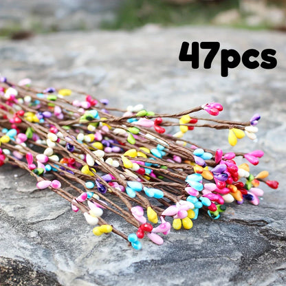 27/47pcs Easter & Spring Artificial Berry Stems with Flowers – DIY Wreath, Bunny Ears & Centerpiece Decorations