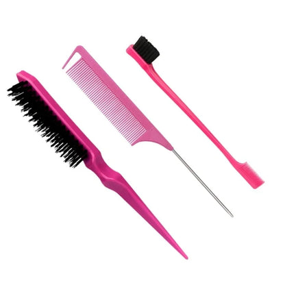 3PCS Hair Styling Comb Set – Teasing Brush, Rat Tail Comb, Edge Brush & Braid Tool for Hair Styling