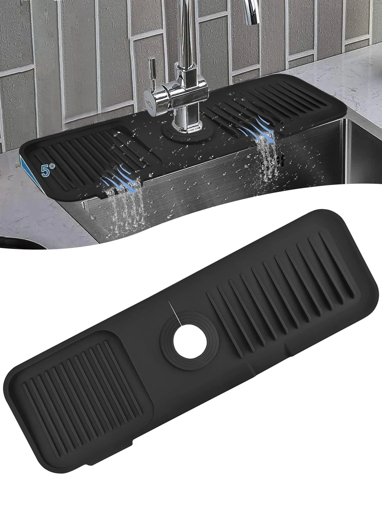 Leeseph Kitchen Silicone Sink Faucet Mat - Splash Guard & Absorbent Sink Protector - Kitchen Sink Gadgets