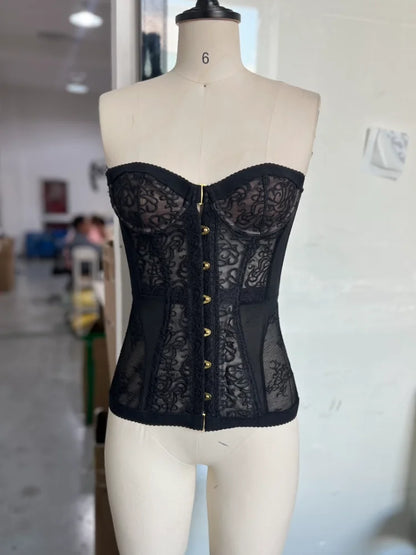 Women's Sexy Corset Lace Strapless Top – Sleeveless Hollow Tight Fit Summer Streetwear Trendy Vest 2025