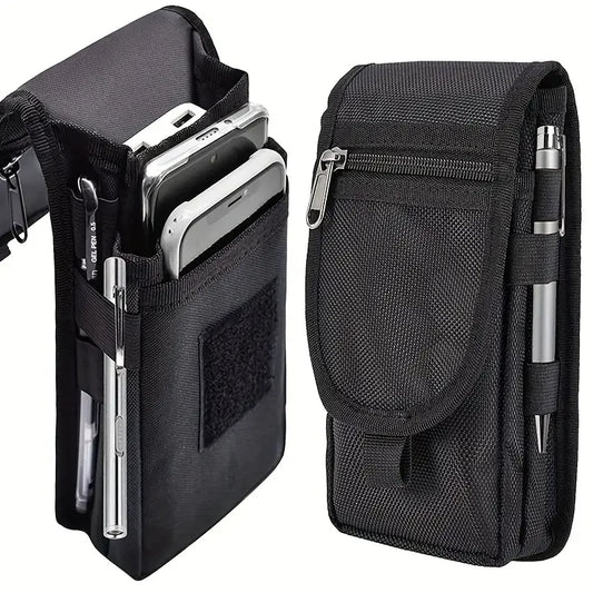 Versatile Flip Phone Bag: 3-Compartment Men's Belt Loop Pouch for Casual Use - Large Capacity Wallet & Pen Insertion
