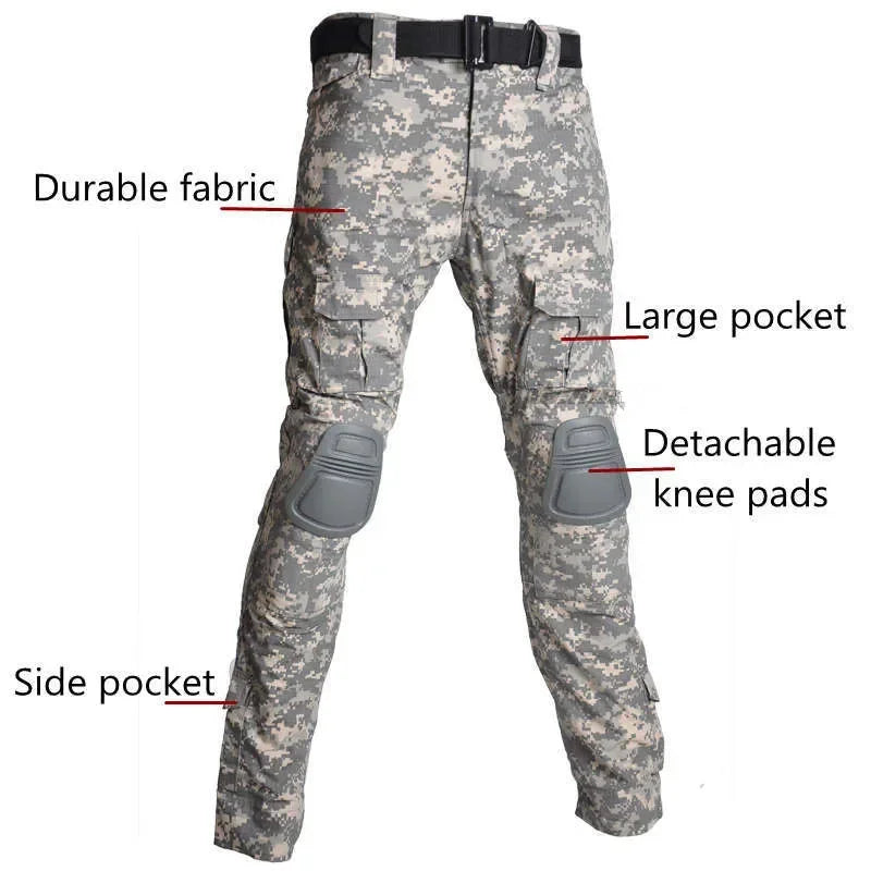 Men’s Camo Tactical Uniform Set | Ripstop Airsoft Suit with Multi-Pocket Pants & Training Shirt for Hunting or Paintball