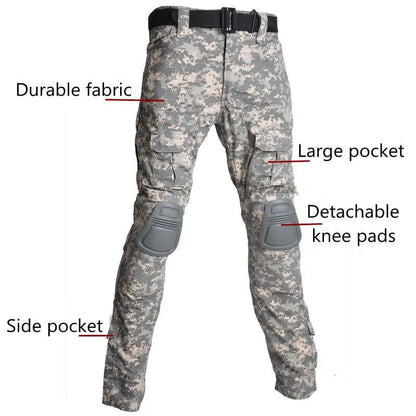 Men’s Camo Tactical Uniform Set | Ripstop Airsoft Suit with Multi-Pocket Pants & Training Shirt for Hunting or Paintball
