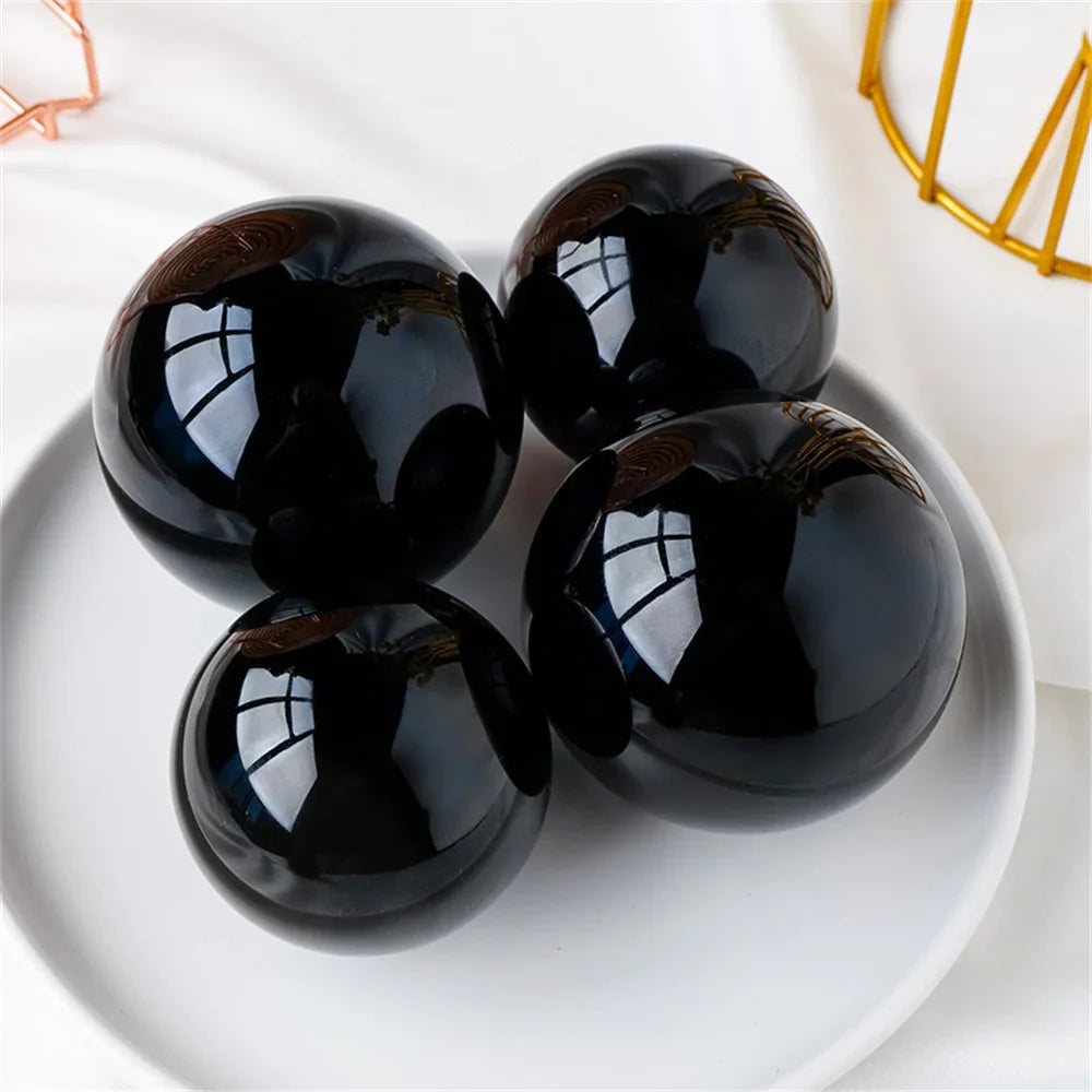 Natural Black Obsidian Healing Sphere – Reiki Crystal Magic Ball for Feng Shui & Home Decor