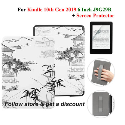 Kindle 10th Gen 6" Leather Case – Hand Strap & Screen Protector Cover with Wake/Sleep Function (2019, J9G29R)