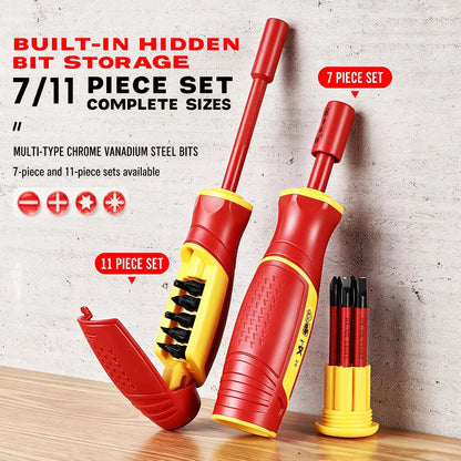 Insulated Magnetic Screwdriver Set - Interchangeable Phillips & Slotted Bits for Electrical & Motorcycle Repair