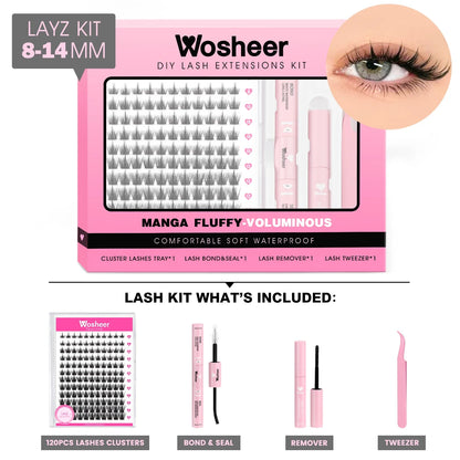 WOSHEER DIY Eyelash Cluster Kit – Faux Mink Lash Extensions with Bond, Seal & Remover for Natural Thick Individual Lashes