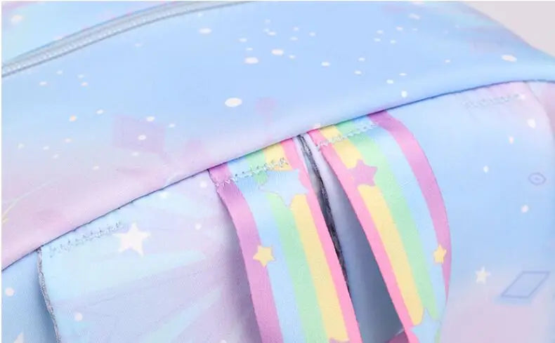 MINISO Kawaii Frozen Girls Backpack – Rainbow Schoolbag & Travel Laptop Bag for Kids & Teenagers