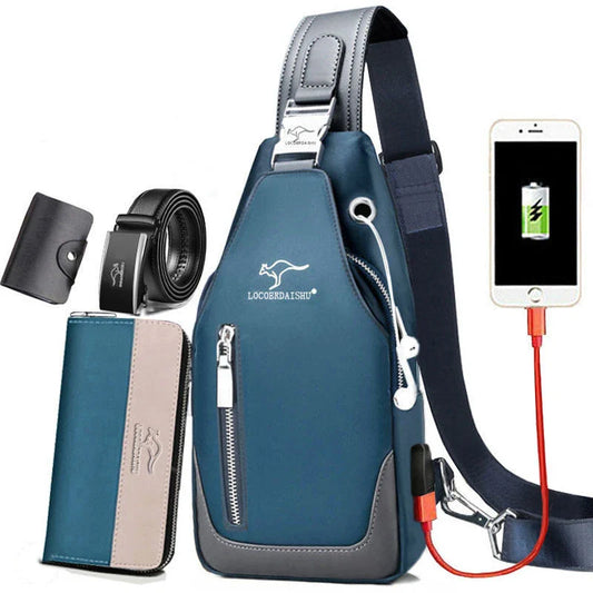 Men's Waterproof Oxford Chest Bag – Korean Style Casual Sport Crossbody Shoulder Messenger Bag