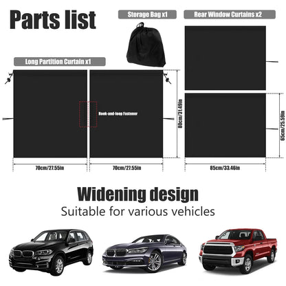 3Pcs Universal Car Privacy Curtains Set | Taxi Divider Curtain for Kids, Babies | Blackout Curtains for Travel, Camping, Sleeping
