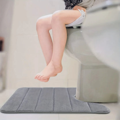 U-Shaped Toilet Mat - Memory Foam Bathroom Carpet, Anti-Skid & Super Absorbent Bath Mat