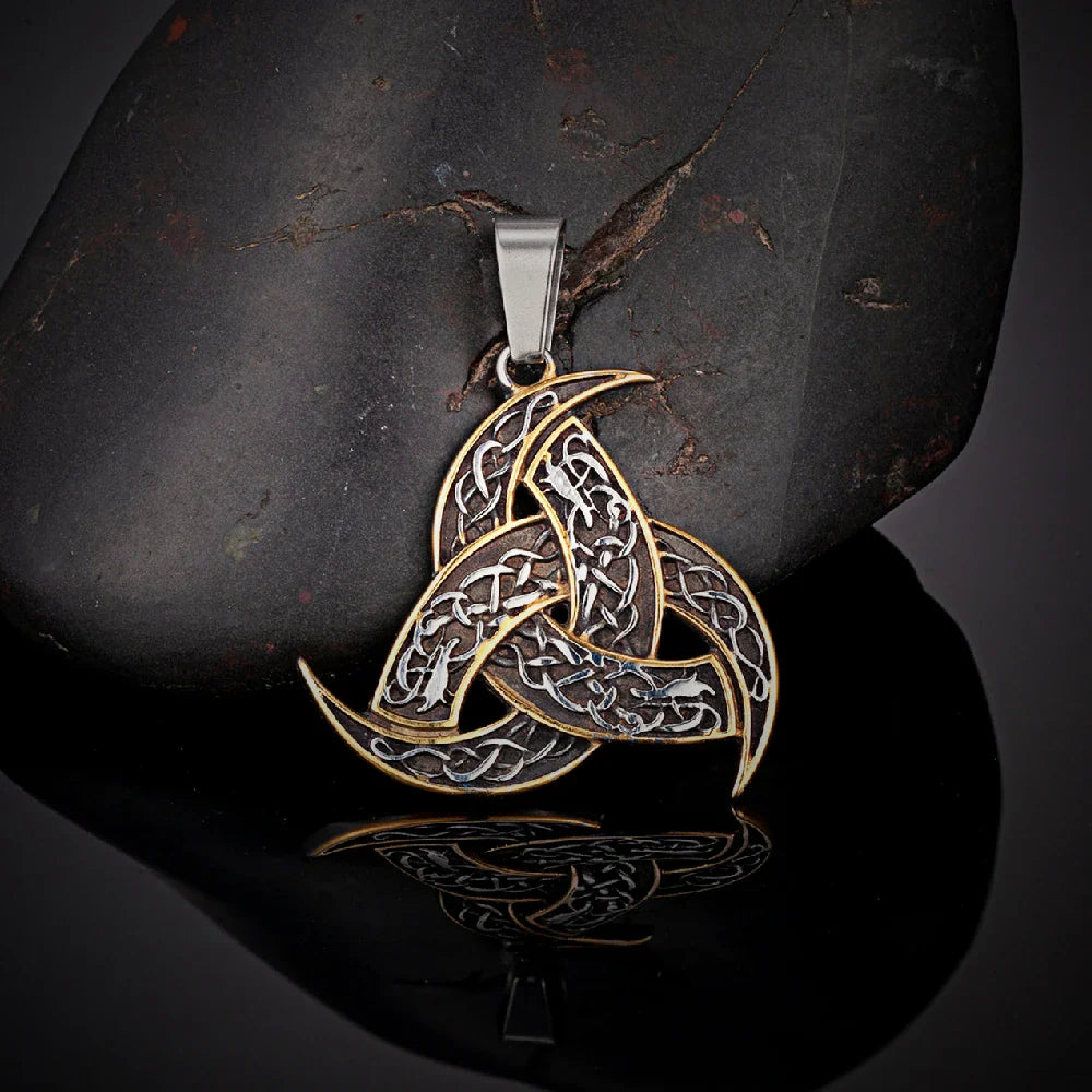 Men’s Celtics Knot Trinity Pendant Necklace — Stainless Steel Norse Runes Viking Amulet, Slavic Icelandic Vintage Jewelry Gift