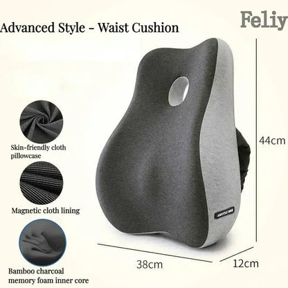 Memory Foam Office Chair & Car Seat Cushion – Orthopedic Lumbar Support Pillow with Coccyx Relief & Massage Back Pad