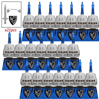 21PCS MOC Medieval Knights & Roman Legion Soldiers Building Blocks Set Warrior Figures with Weapons Helmet Bricks Toy Collection