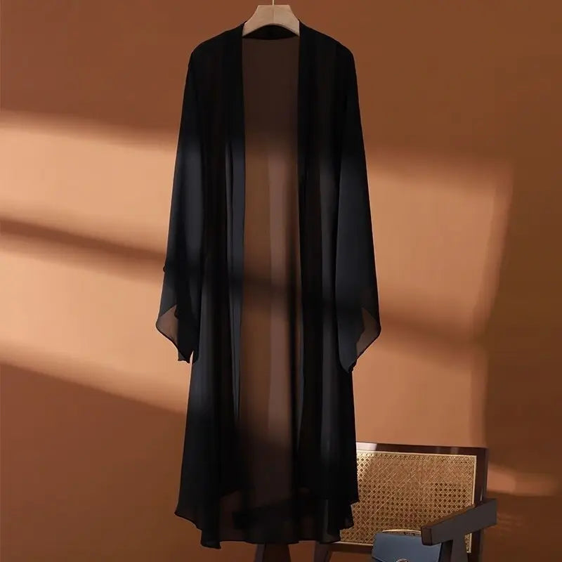 2024 Summer Sunscreen Shirt for Women – Long Chiffon Cardigan, Loose Fit Blouse, Thin Outerwear Shawl Jacket