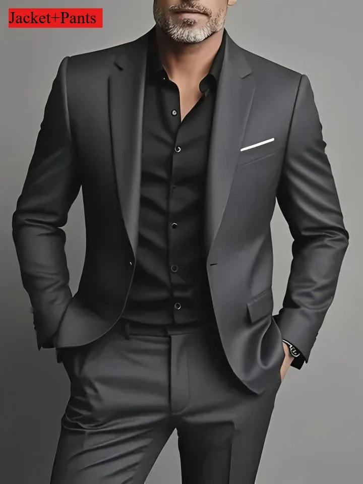 Men's Slim Fit Tuxedo Suit Set - Elegant Black Formal Suit for Weddings, Business & Special Occasions