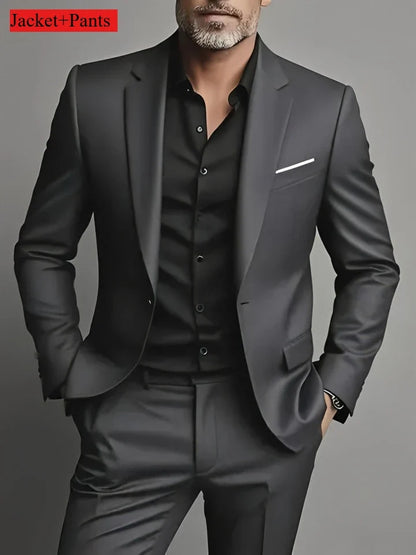 Men's Slim Fit Tuxedo Suit Set - Elegant Black Formal Suit for Weddings, Business & Special Occasions