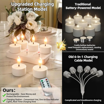 4/6/8/12PCS LED Flameless Candle Set with Remote Control – Rechargeable Warm Yellow Electronic Tea Lights for Christmas & Home Decoration