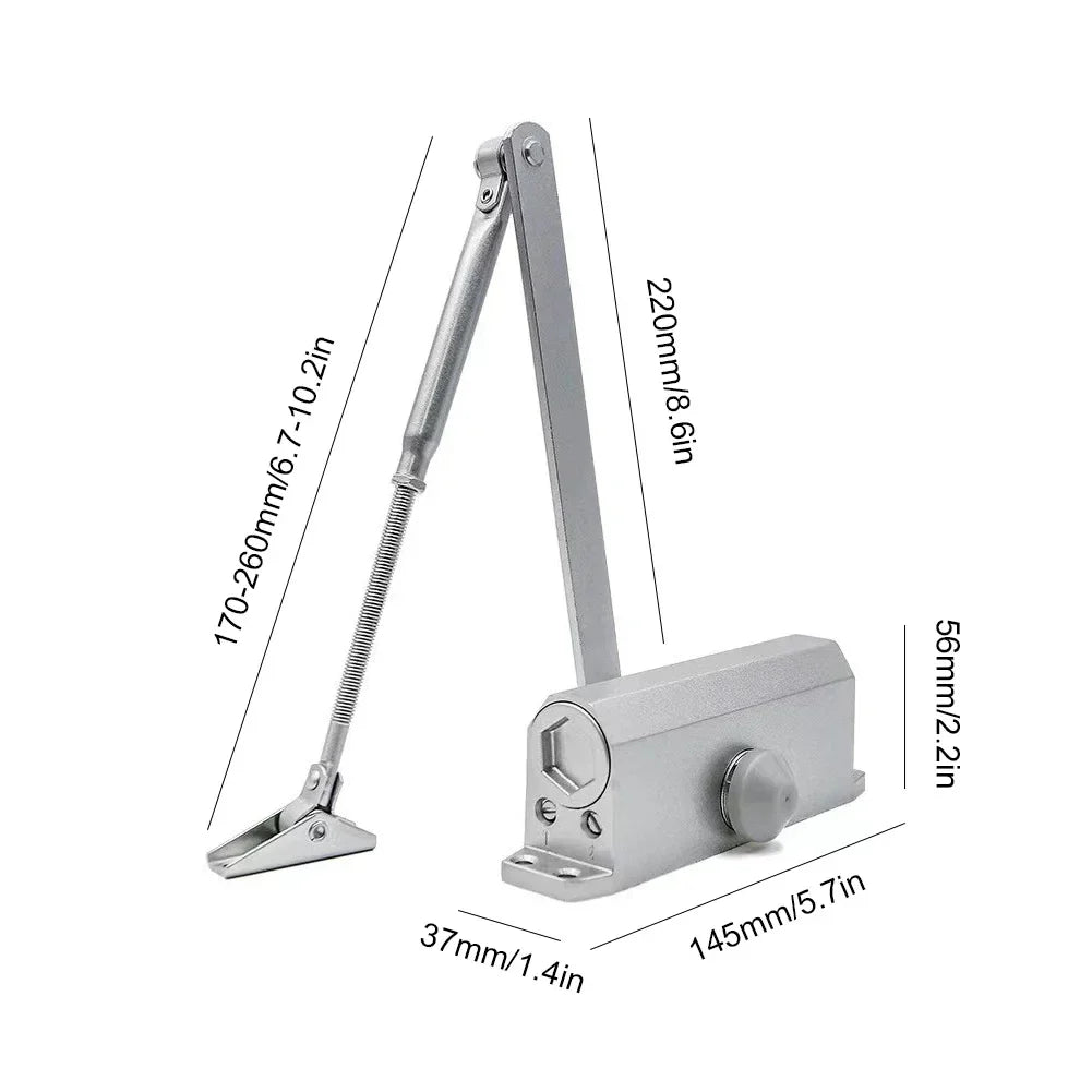 25-85KG Hydraulic Automatic Door Closer - Adjustable Speed, Positioning Door Stop & Protective Holder Hardware (1PCS)