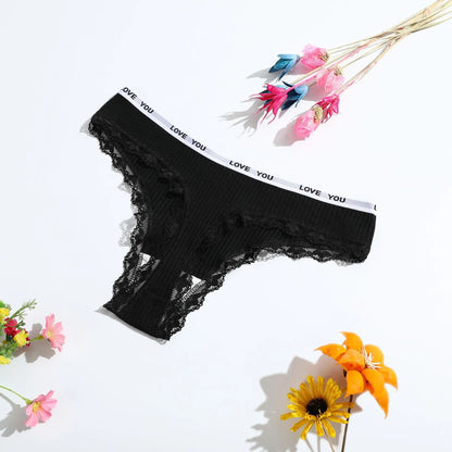 3Pcs Lace Thong Set - Women’s Low Waist Sexy Tanga Cotton Panties, T-Back Lingerie Underwear