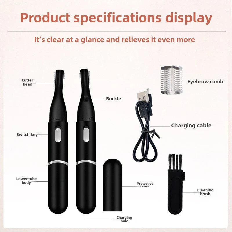 Electric Eyebrow & Facial Hair Trimmer – USB Rechargeable Mini Portable Body Shaver for Women