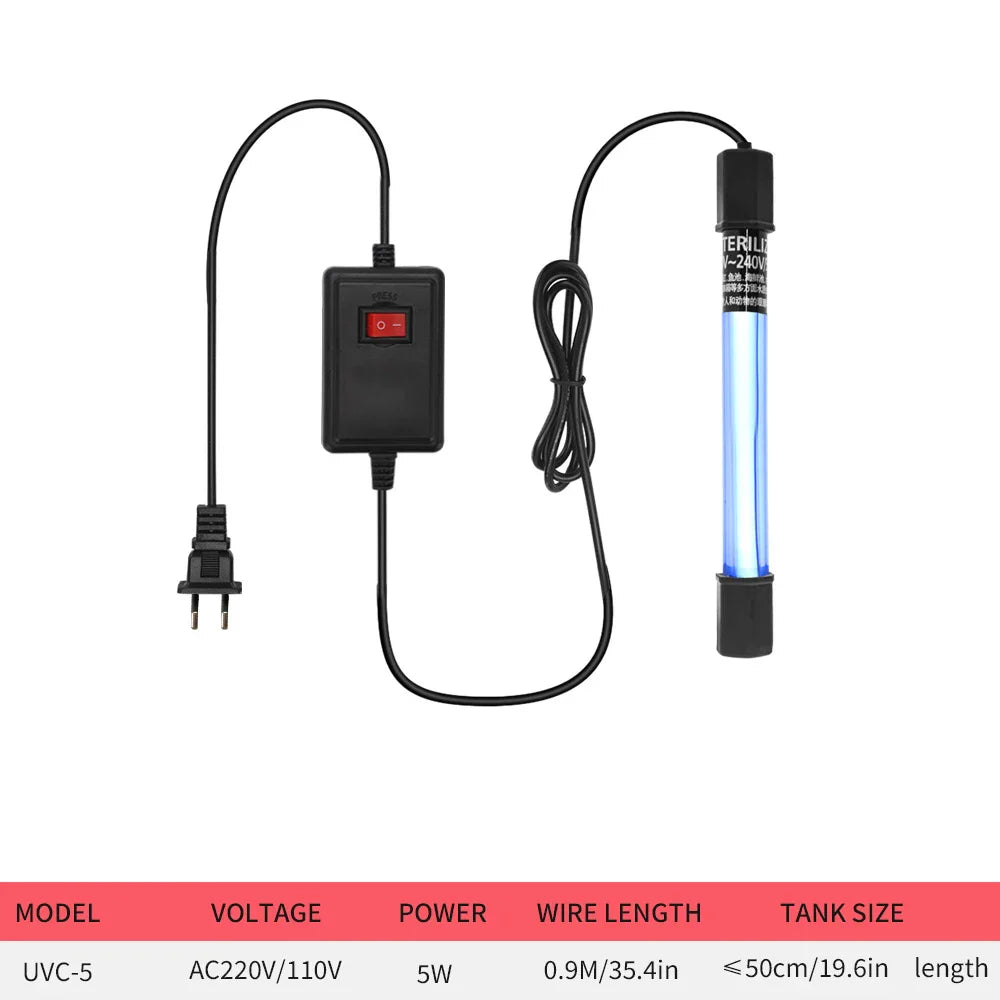 5W/11W Aquarium UV Sterilizer Light – Fish Tank Water Cleaner & Algae Removal Sanitizer for Clear Aquarium Water